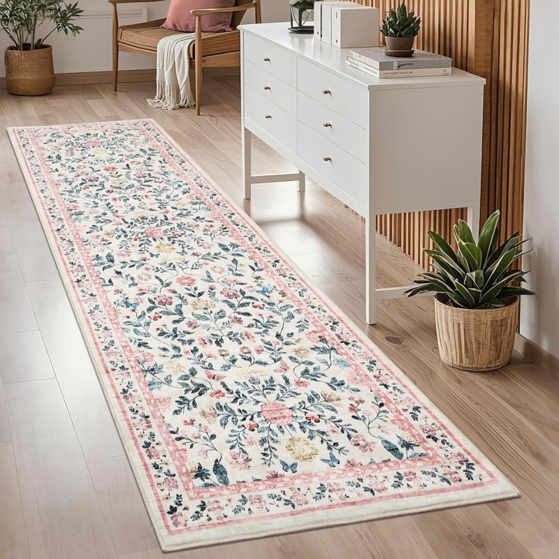 Rectangle 60 cm x 180 cm Floral Area Rug