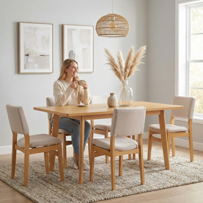 5-Piece Solid Wood Dining Table Set with Stackable Upholstered Chairs for Kitchen & Dining Room