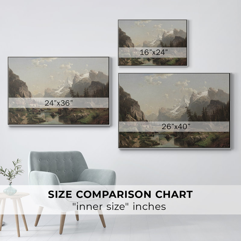 Paysage rétro - CDXLV III, H 25 po x l 37 po x P 2 po, Toile encadrée flottée blanche
