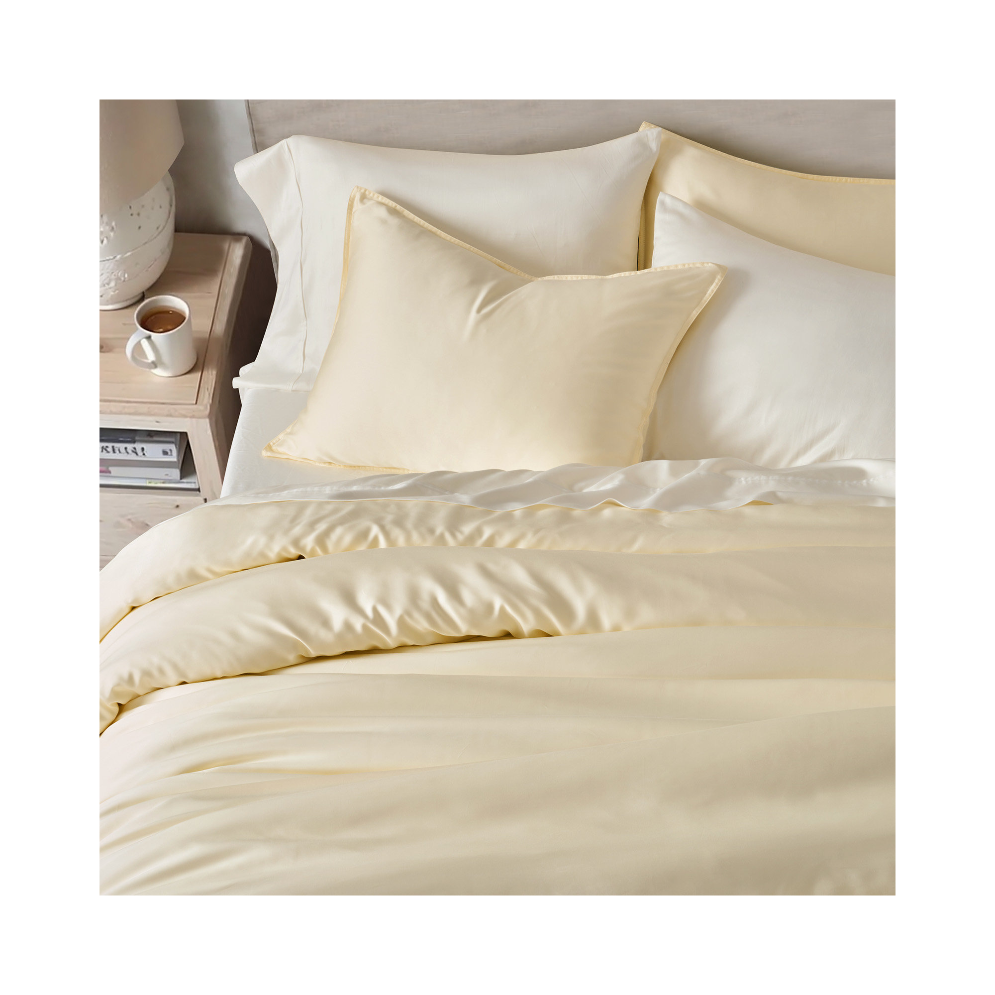 Tencel Lyocell Cooling Duvet Cover Set, Cream White, King Duvet Cover + 2 King Shams