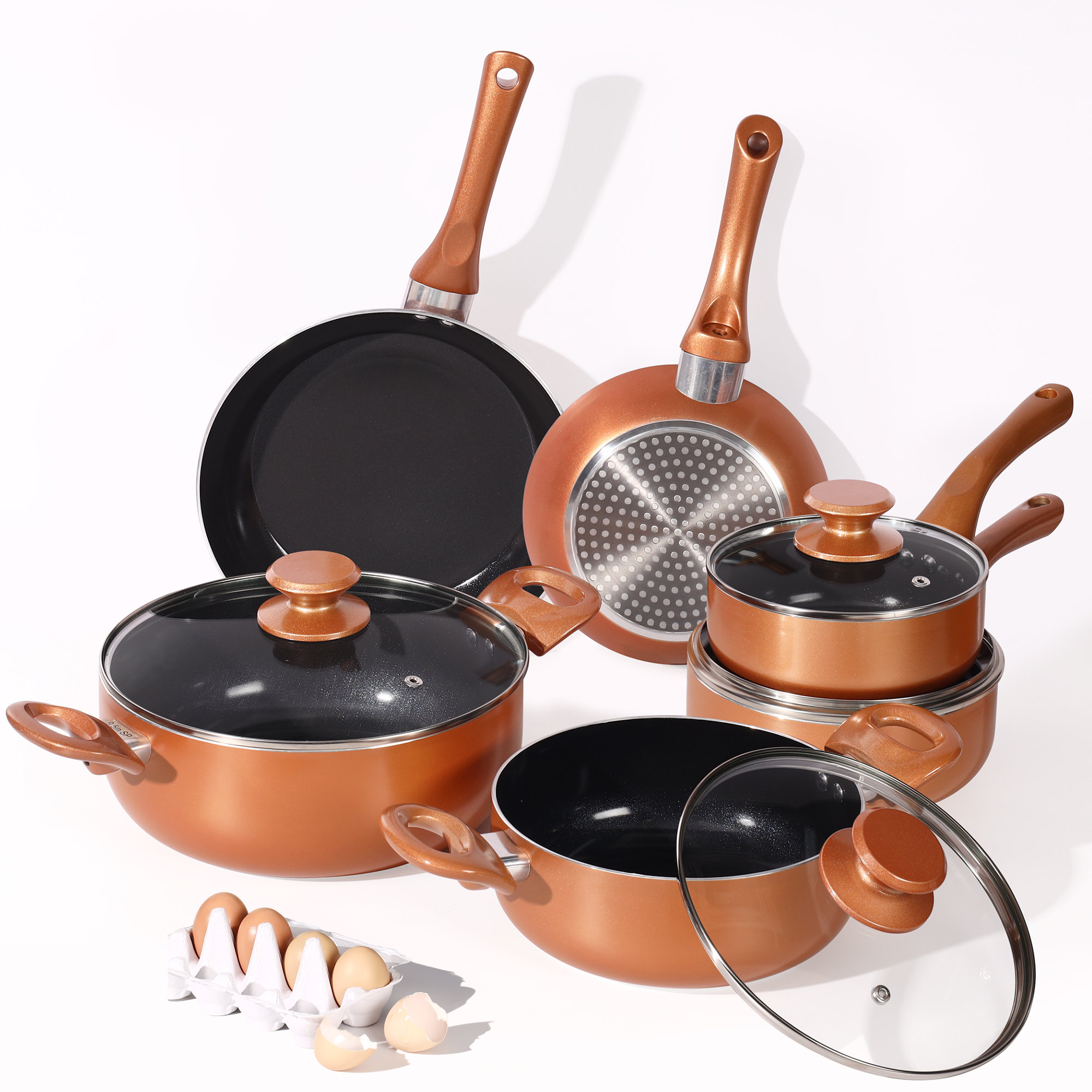 EROMMY 12 - Piece Non-Stick Aluminum Cookware Set & Reviews