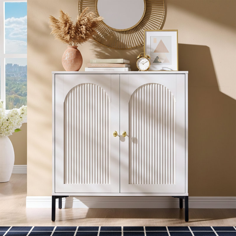 Buffet moderne cannelé avec rangement, H 34 po x l 30,88 po x P 15,75 po, Blanc, One piece