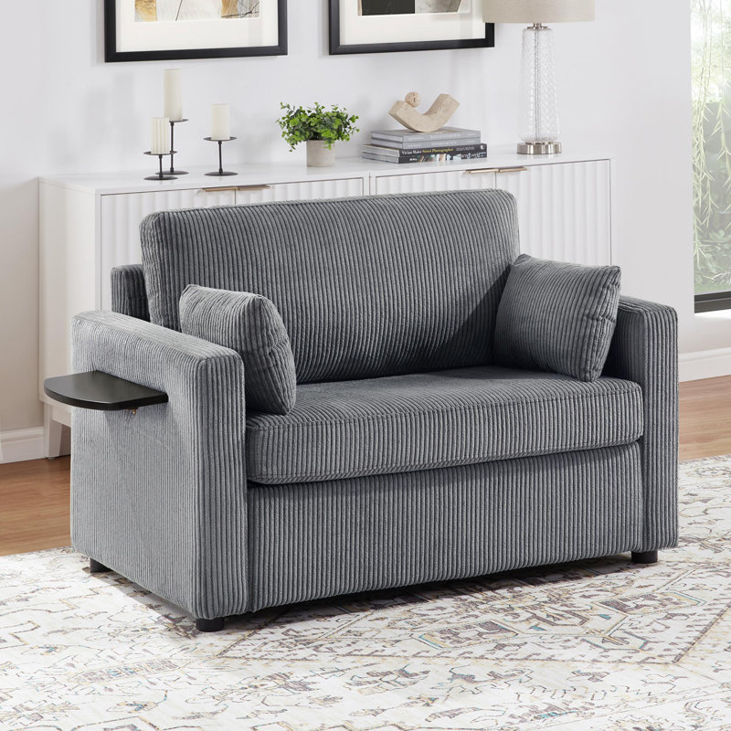 Sofa with foldable mattress, foldable side table, Grey Corduroy