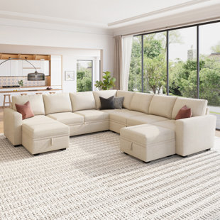 Honbay Upholstered Sleeper Sectional Modular Sofa Bed With Ottoman