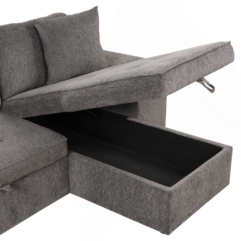 Upholstered Sectional Right Hand Facing, Knox Charcoal Linen 1, Right Hand Facing