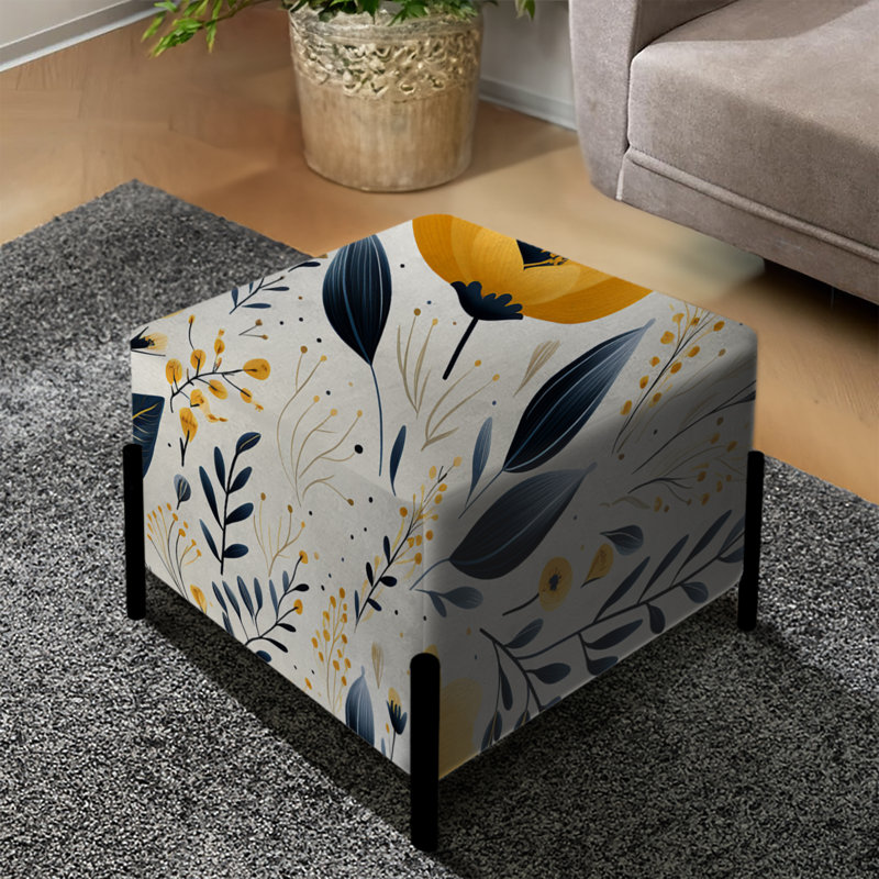 Motif floral jaune bohémien - repose-pieds carré floral