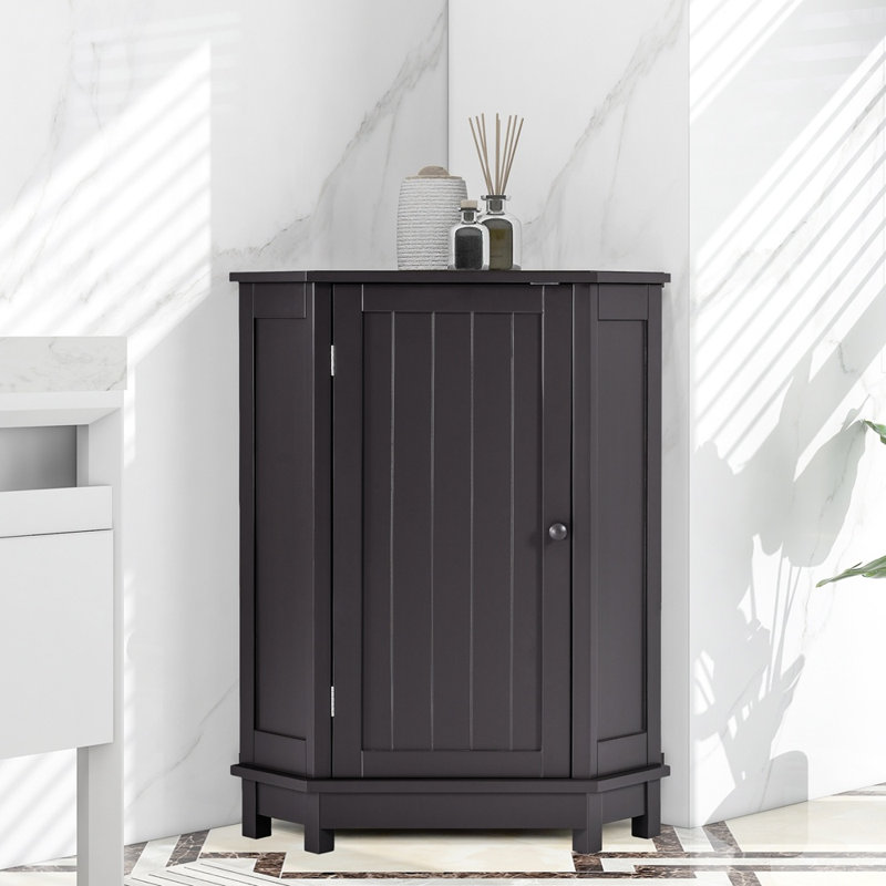 Bathroom Cabinet Triangle Corner Storage Cabinet With Adjustable Shelf Modern Style MDF Board, Black