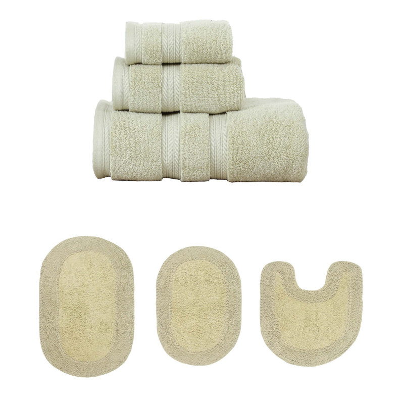 Brunk Collection 100% Soft Cotton 3 Pc Towel Set & 3 Pc Bath Rug Set, (Set of 6), Green