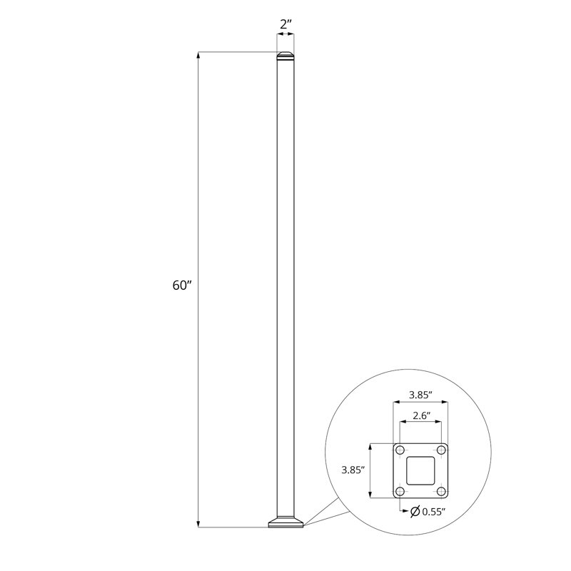 Poteau de clôture et barrière XCEL - H 6,5 po avec couvre-poteau pour sol, H 60 po x l 2 po x P 2 po, H 5 pi x l 0,2 pi
