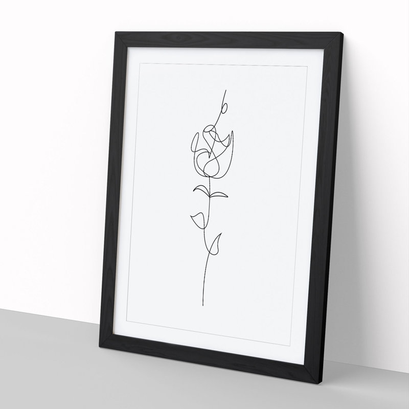 Line Flower - Picture Frame Drawing, 36cm H x 27cm W x 2cm D, Black Framed