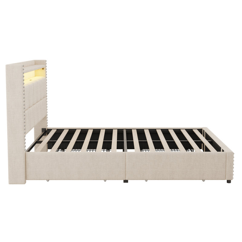 Upholstered Storage Bed, Beige