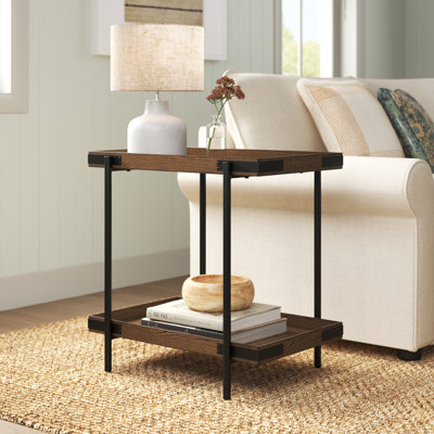 Nikole 27" Wide Industrial Rustic Solid Wood Metal Rectangular Side Table With Shelf