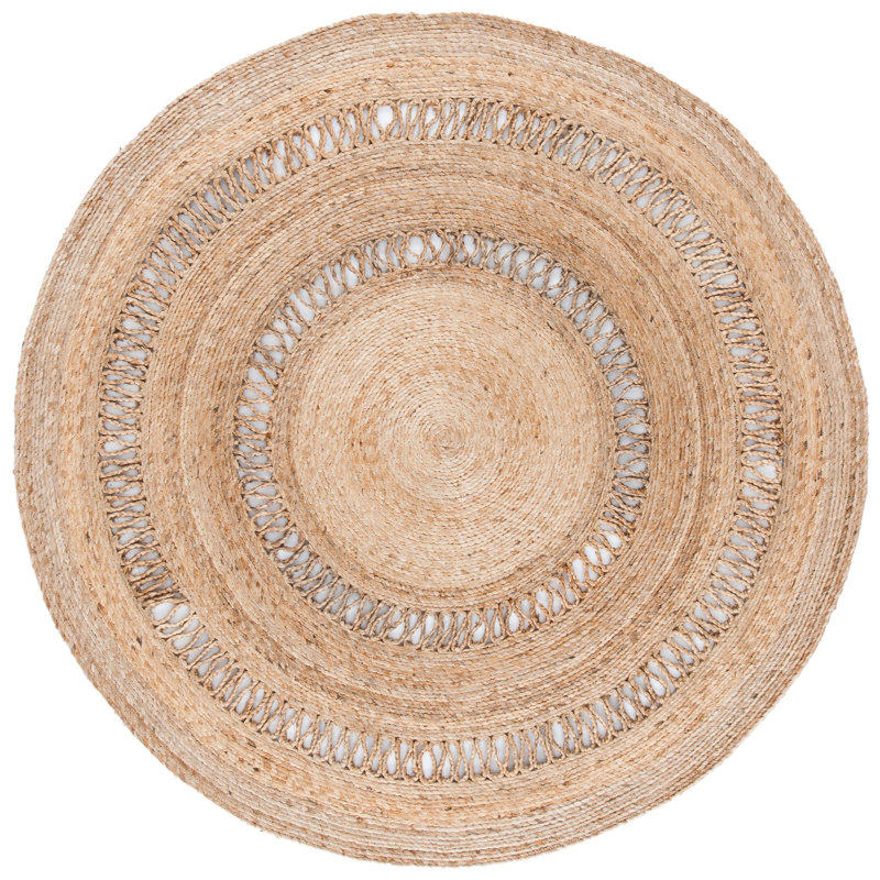Tapis de couleur unie en jute tissé à la main Ubon, Rond 4 pi