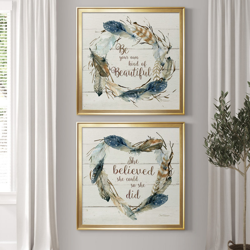 «Own Kind of Beautiful», ensemble de 2 reproductions d'art encadrées, Pas de tapis, H 26,5 po x l 53 po x P 1,5 po