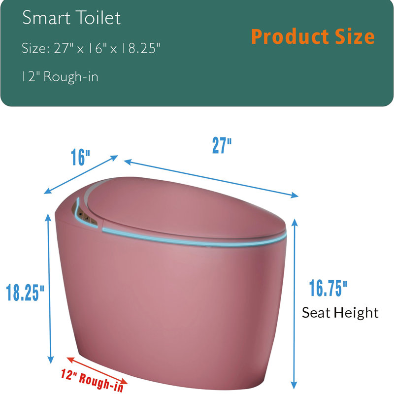 Intelligent One Piece Toilet, Auto Close Seat, Battery Flushing, Pink Toilet Bathroom Smart Lid, Female Wash, Fixture, Pink