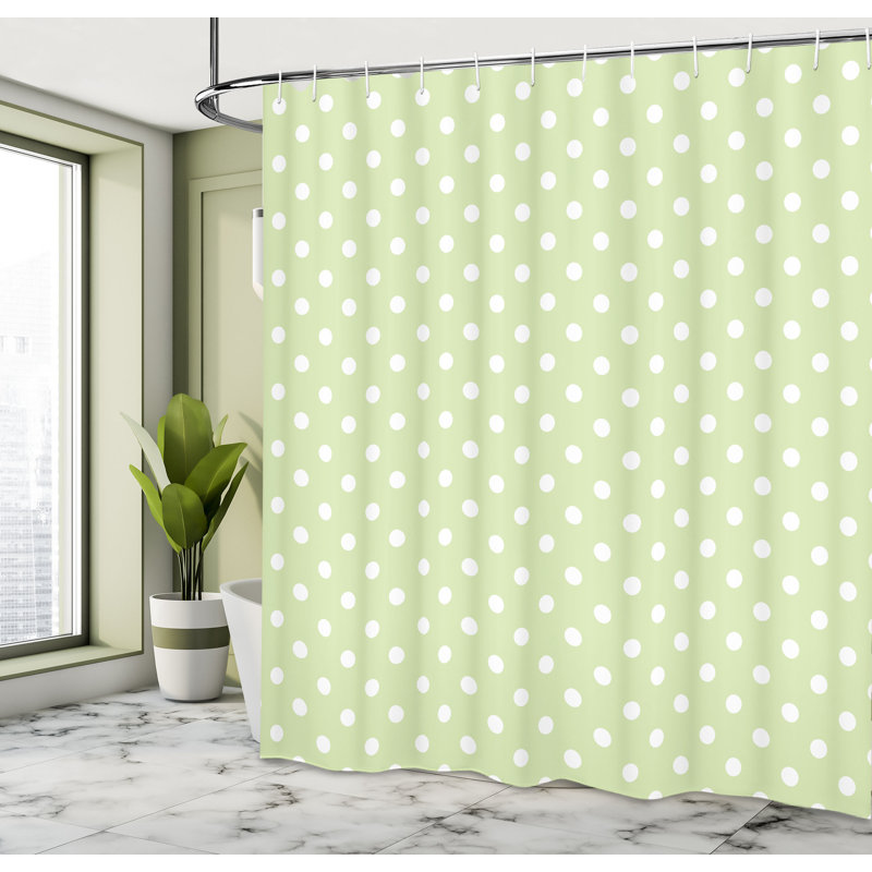  Rideau de douche simple à pois colorés, Vert pâle, H 69 po x l 75 po