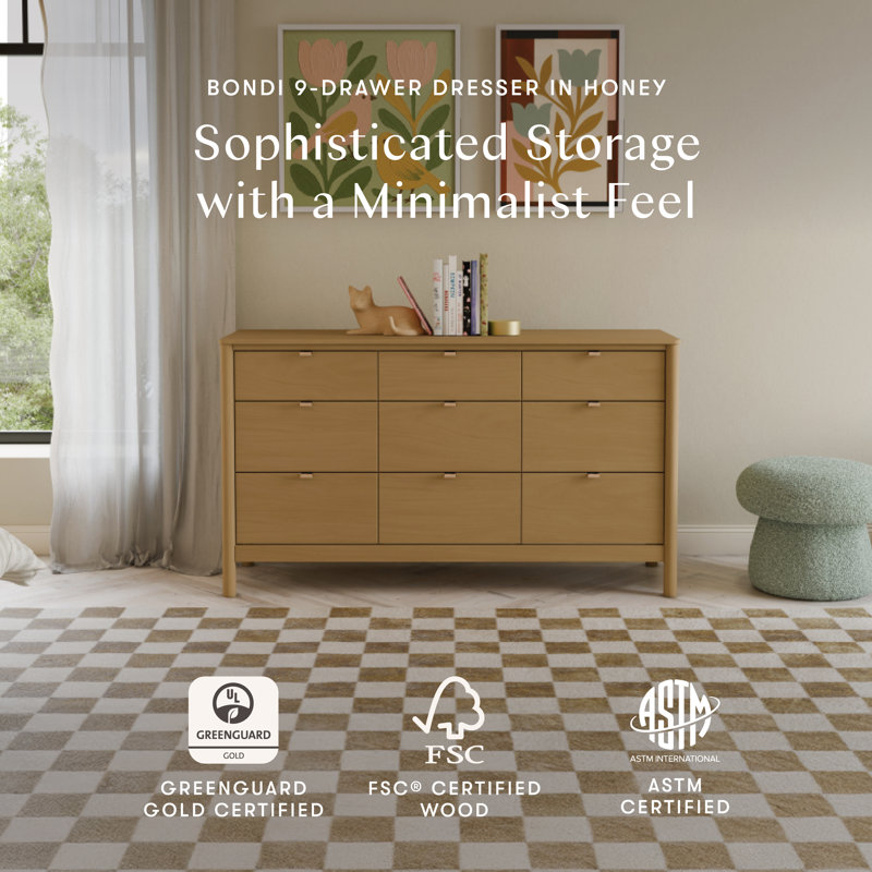 Bondi 9-Drawer Assembled Dresser, Honey