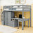 Wooden Loft Bed With Built-In-Desk And Stairs-52340985-52340984