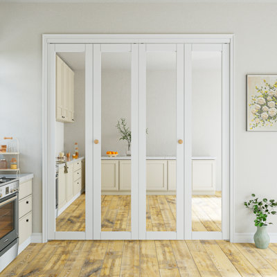 Portes pliantes pliantes en verre à miroir à base solide avec ensemble de quincaillerie d'installation Paintable