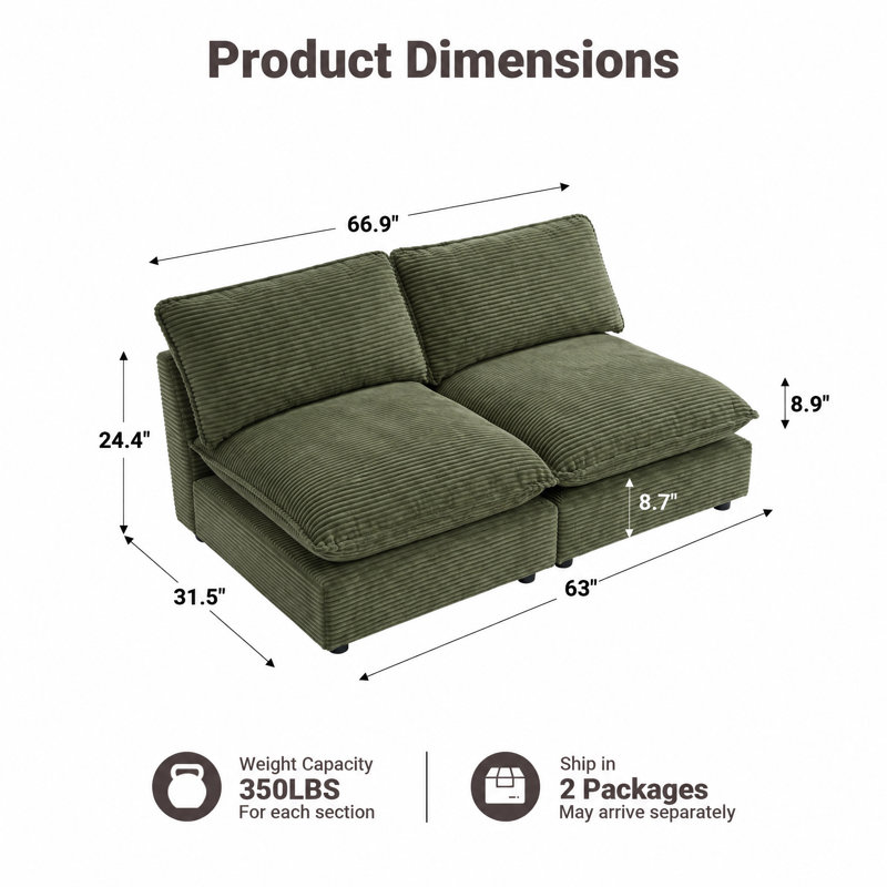 Canapé modulaire sans accoudoirs de 67 po Heffernan, Green Corduroy