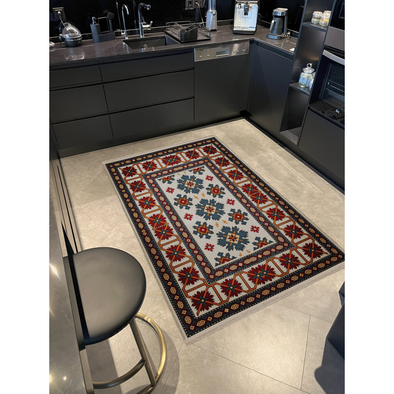 Multi-Coloured Mixed Geometric Shape Motif Patterned Creative Vintage Decorative Rug, Runner 3'3.37" x 9'10.11"