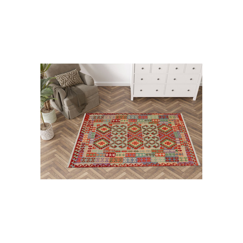 Tapis tissé à franges en coton, Rectangle 3 pi 11,24 po x 5 pi 10,87 po