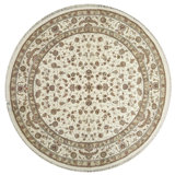 Hand-Knotted High-Quality Ivory and Ivory Round Area Rug