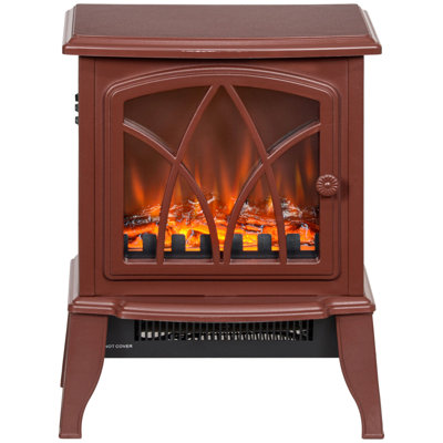 Poêle électrique HOMcom, foyer autoportant de 18 po avec flamme réaliste, protection contre la surchauffe, portable, 750 W / 1 500 W, rouge