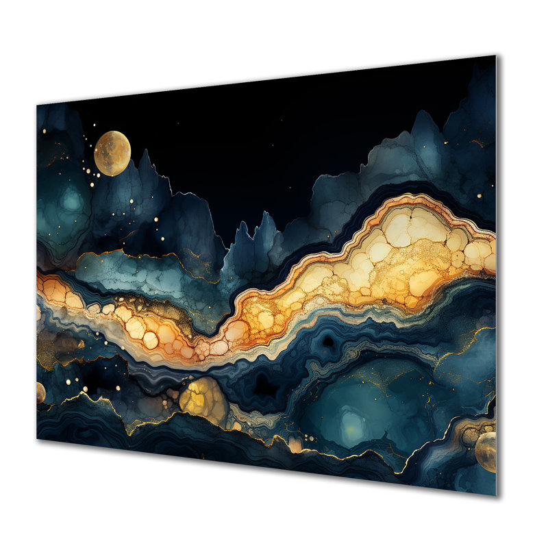 Marée dorée et bleue - art mural géométrique en métal MT137501, H 16 po x l 32 po x P 1 po