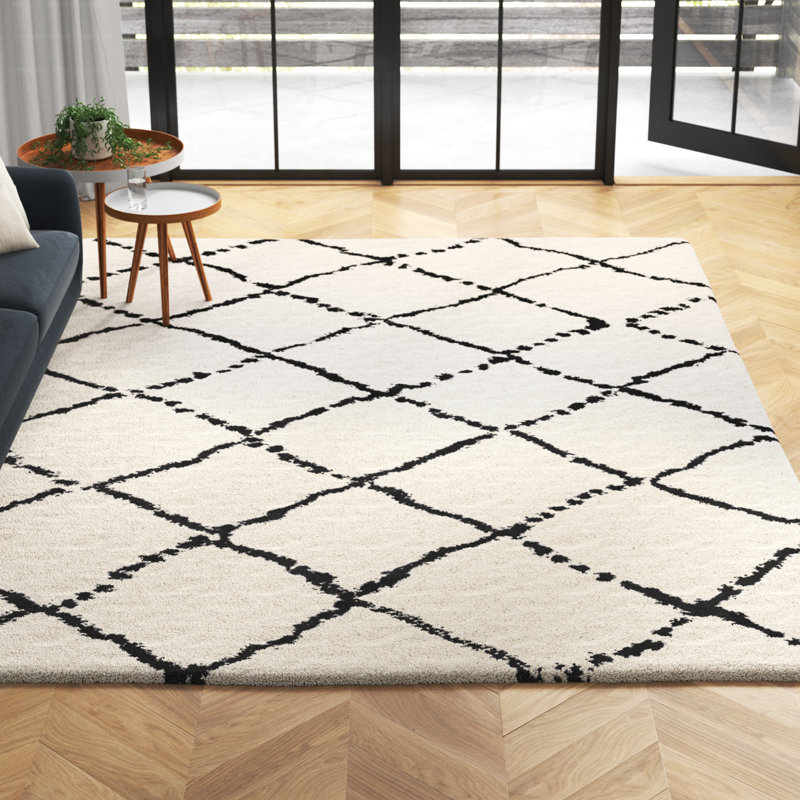 Lydon Soft Geometric Ivory/Black Indoor Area Rug, Rectangle 7'10" x 10'10"