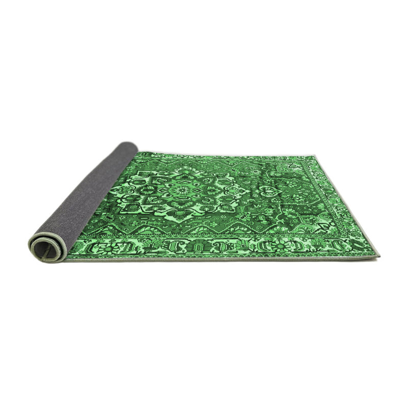 Tapis oriental en laine / polyester tissé à la machine Olenik en vert / ivoire / noir, Carré 6 pi
