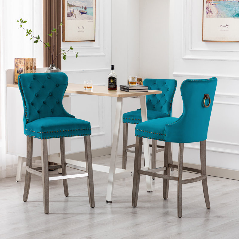 Tabouret de bar et de comptoir Kirsten, Gris, Bleu sarcelle, Tabouret de bar (siège d'une hauteur de 29 po)