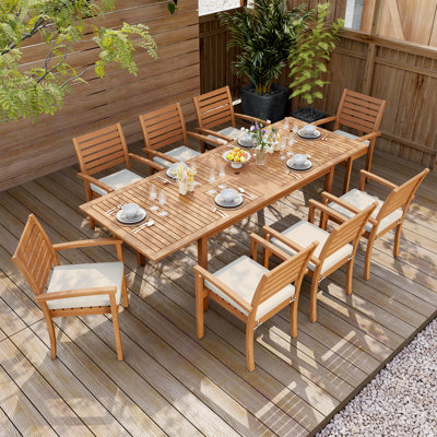Kilani 8 - Person Acacia Wood Patio Dining Set With Extendable Rectangular Table