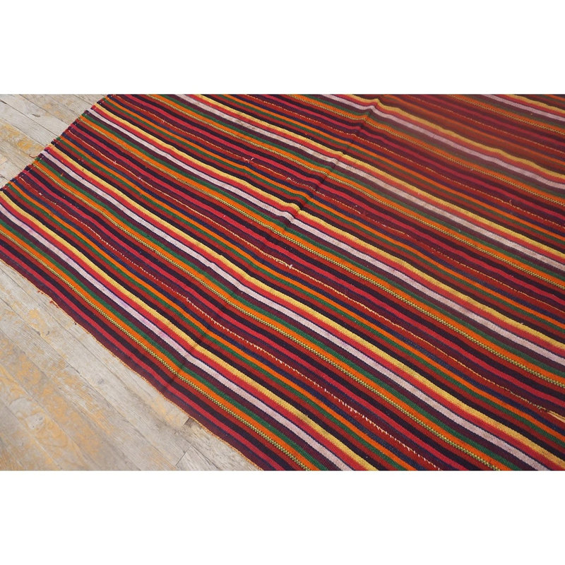 Multicolor Field Striped Vintage Mid-century Turkish Kilim Rug 5'0" x 5'0" Area Rug