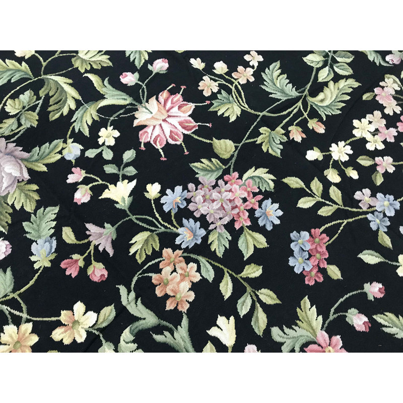 Hand-Knotted High-Quality Black and Light Green Area Rug
