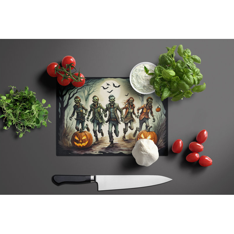 Zombies Spooky Halloween Glass Cutting Board Large