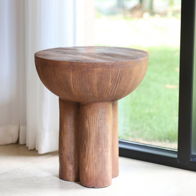 Iris Outdoor Patio Three-Legged Wood-Grain Round MGO Side Table, Brown
