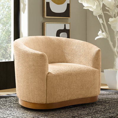Fauteuil demi-tonneau pivotant en chenille avec dossier ergonomique et pieds en bois massif de 31,5 po Berklie