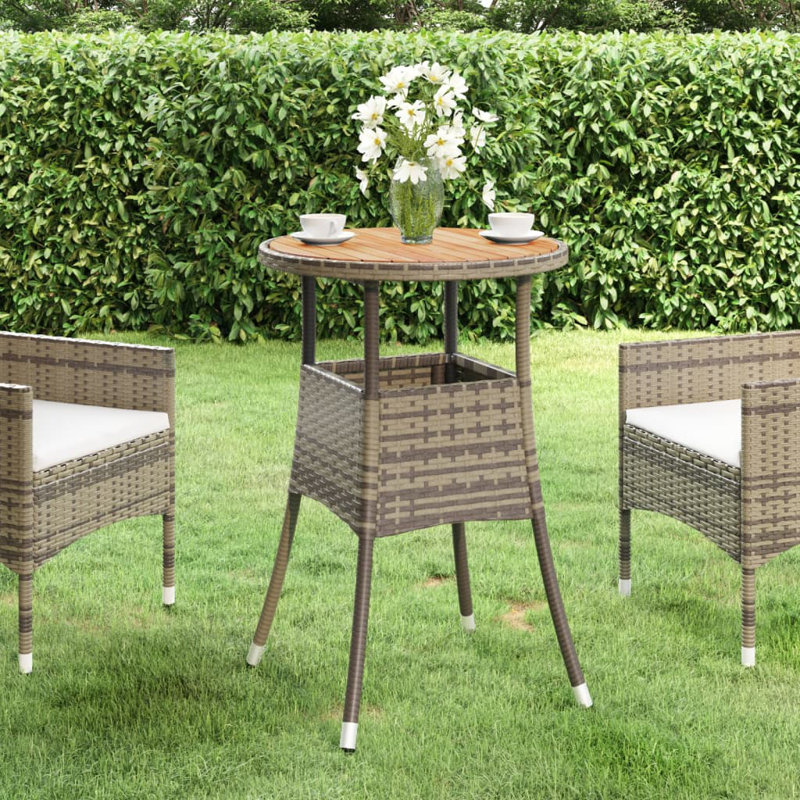 Garden Rattan/Steel/Wooden Dining Table, Grey, 75 x 60 x 60cm
