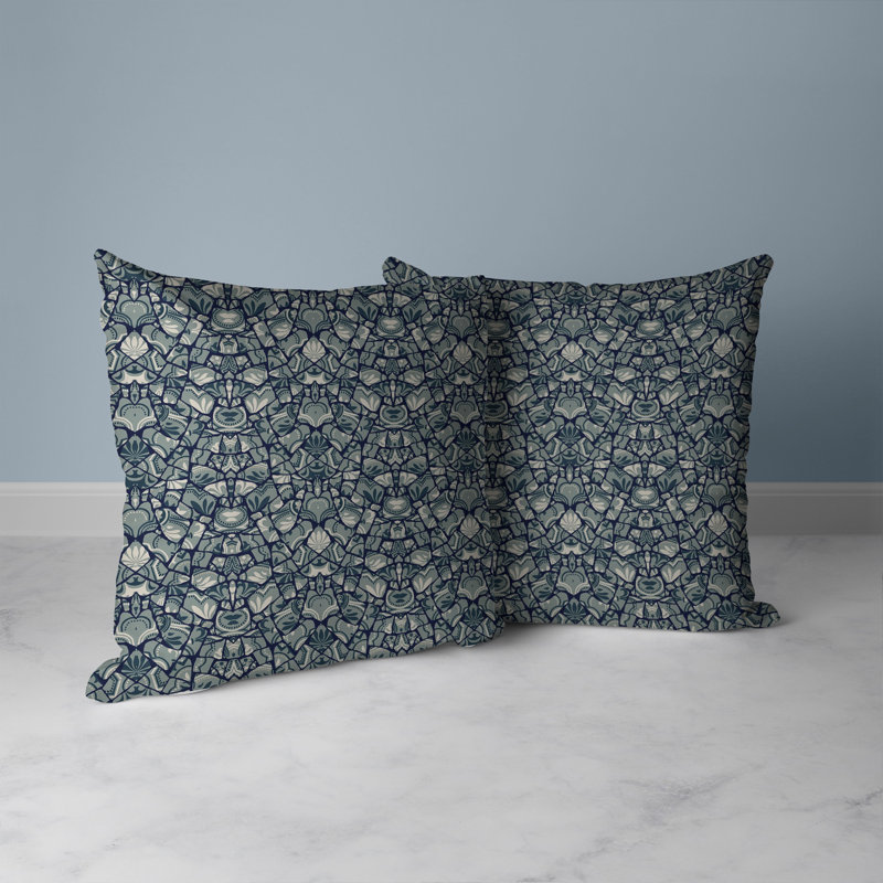 Coussin Wildflower Lagoon, H 20 po x l 20 po, Gris / cyan / indigo