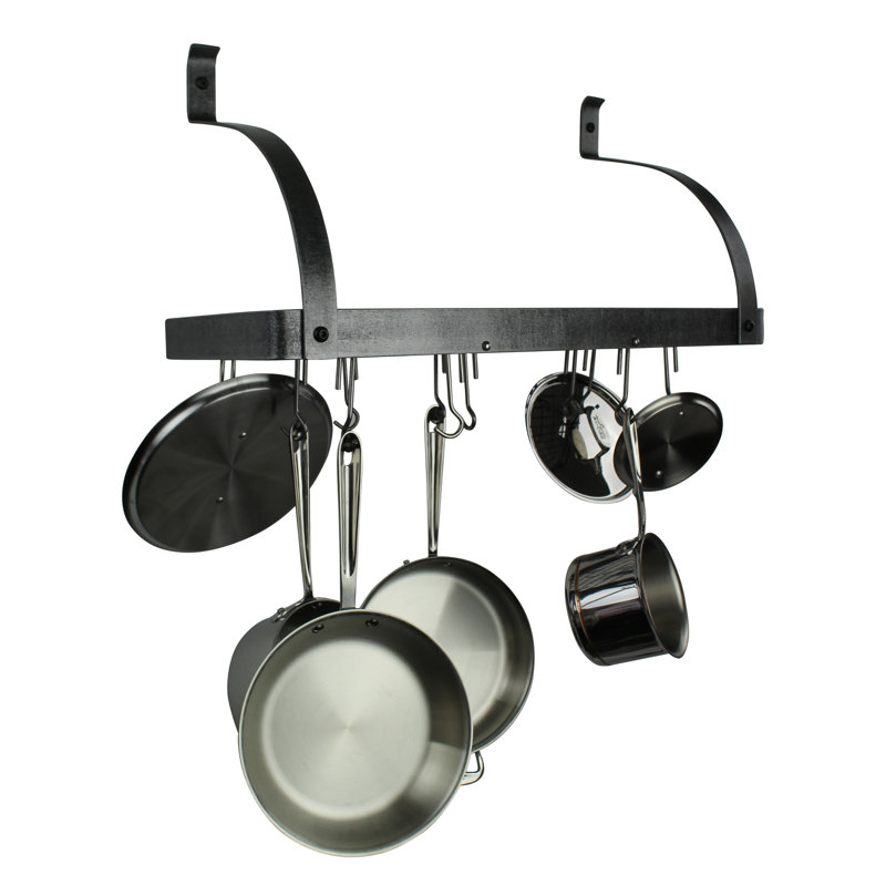 Gourmet Handcrafted Curved Arm Deep Bookshelf Wall Mounted Pot Rack, 17'' H x 36'' W x 13'' D
