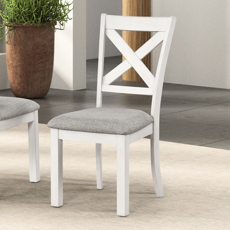 2 pièces, chaises de salle à manger rustiques à dossier croisé en chêne blanc avec pieds en bloc et tissu rembourré pour coussin de cuisine