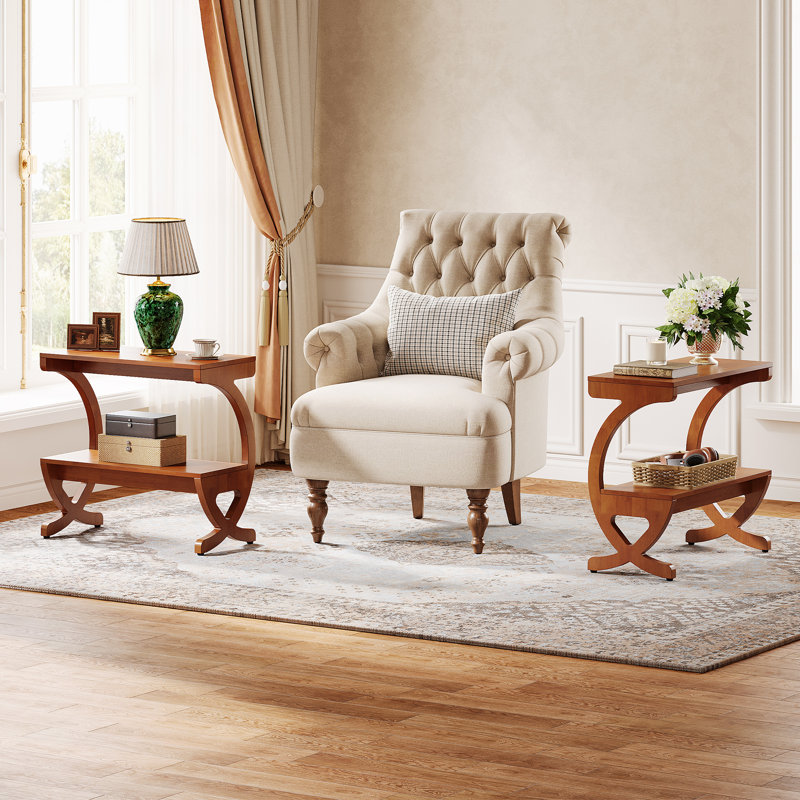 Solid Wood Cross Legs End Table, 2
