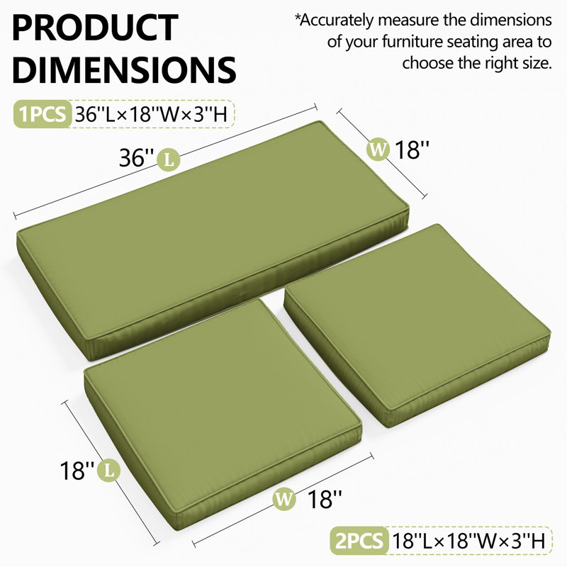 3-Piece Outdoor Seat Cushion Set, Light  Green