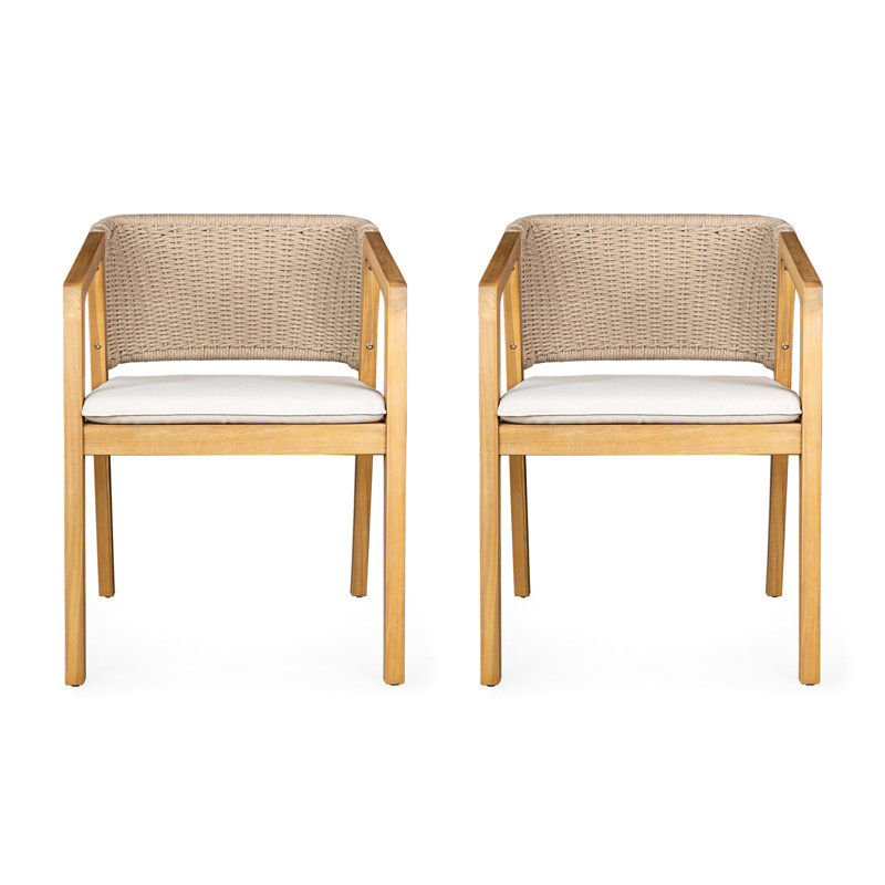 Chaise de patio pour 2 personnes en bois avec dossier en corde élastique et coussin de fixation amovible
