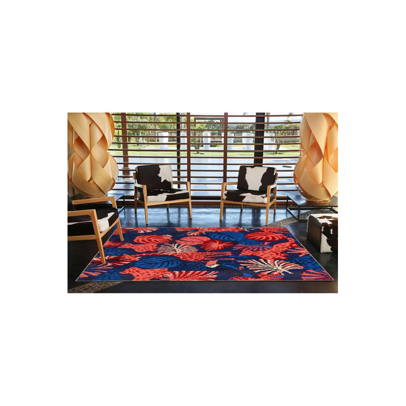 Tapis créatif avec motif de feuille bleue et rouge, Rectangle 2 pi 4 po x 4 pi
