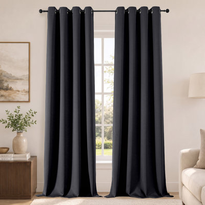 100% Blackout Curtains - Extro Long Thermal Insulated Solid Thick Fabric Full Light Blocking Curtains, Halloween Grommet Drapes for Living Room, Black, 2 Panels, 2x52Wx120L Inches