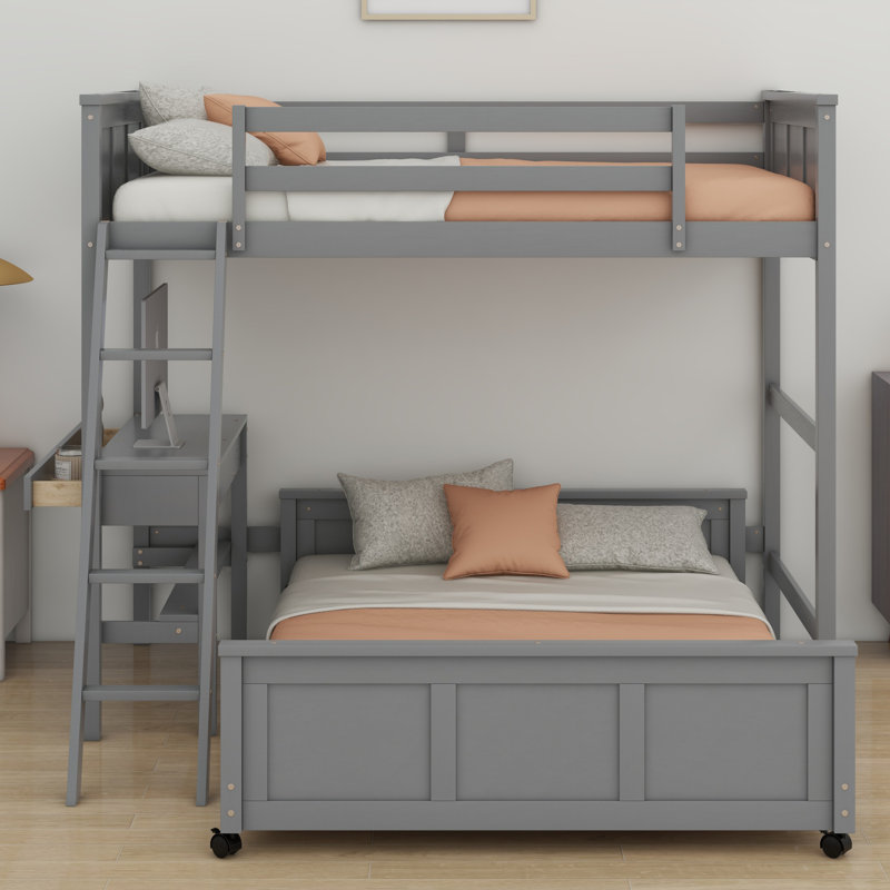 Lit superposé avec bureau, Gris