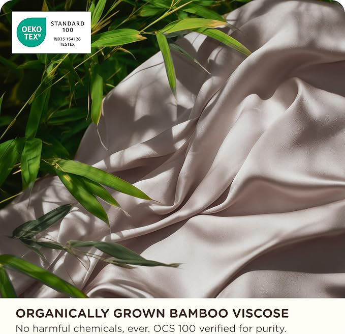 Bedsure 100% Organically Grown Bamboo Viscose Sheets - 18 Inches Deep Pocket Sheets With Elastic Corner, Queen Sheet Set, -Soft, Silky & Cooling Bedsheets, Oeko-Tex, 4 Pieces, Taupe