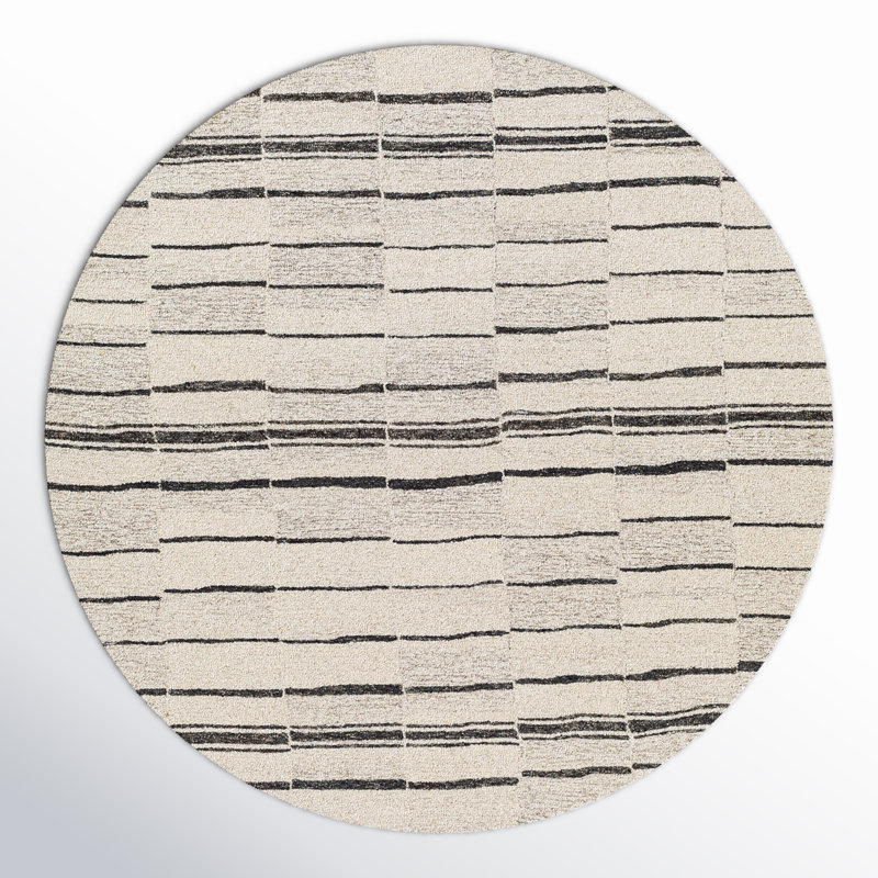 Tapis rayé en laine touffeté à la main beige / gris anthracite Rune, Rond 6 pi